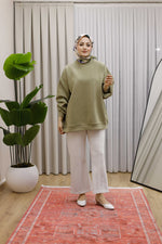 Oversize 3 İplik Şardonlu Sweat - Haki