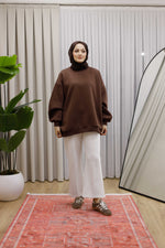 Oversize 3 İplik Şardonlu Sweat - Kahverengi