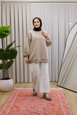 Oversize 3 İplik Şardonlu Sweat - Bej