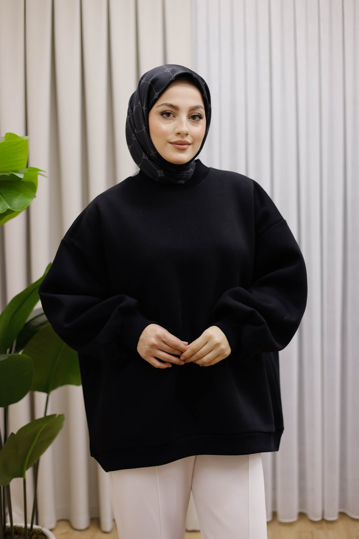 Oversize 3 İplik Şardonlu Sweat - Siyah