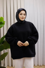 Oversize 3 İplik Şardonlu Sweat - Siyah