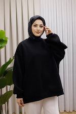 Oversize 3 İplik Şardonlu Sweat - Siyah