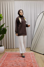 Yaka Fularlı Tunik - Kahverengi