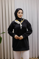 Yaka Fularlı Tunik - Siyah