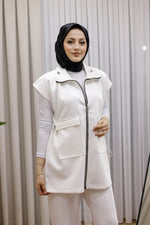 Fermuarlı Ve Çift Cepli Yelek - Beyaz