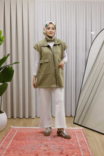 Fermuarlı Ve Çift Cepli Yelek - Haki