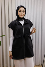 Fermuarlı Ve Çift Cepli Yelek - Siyah