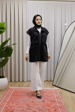 Fermuarlı Ve Çift Cepli Yelek - Siyah