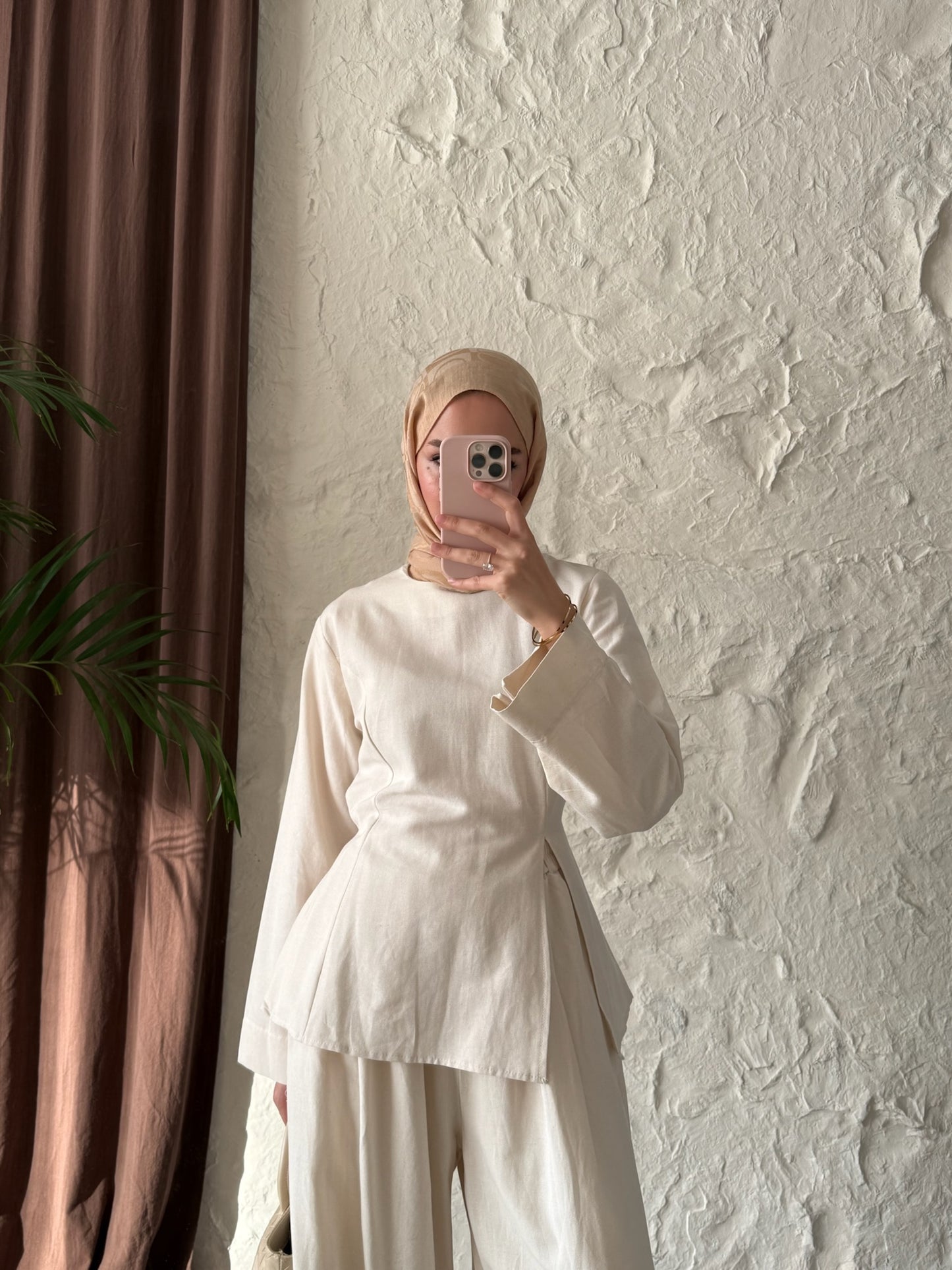 Kadın Yırtmaç Detaylı Pantolonu Lastikli Pinterest Takım - Bej