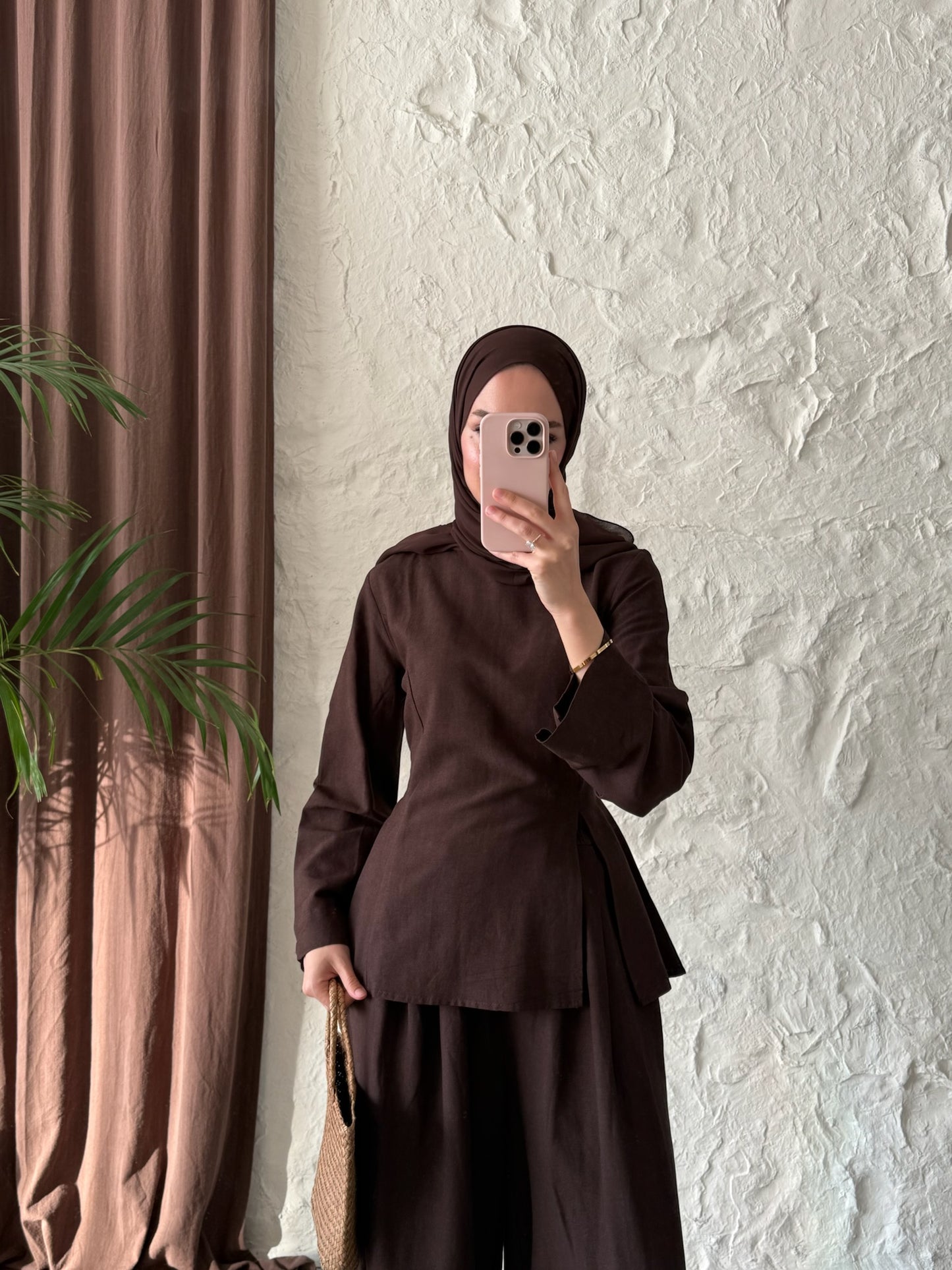 Kadın Yırtmaç Detaylı Pantolonu Lastikli Pinterest Takım - Kahve