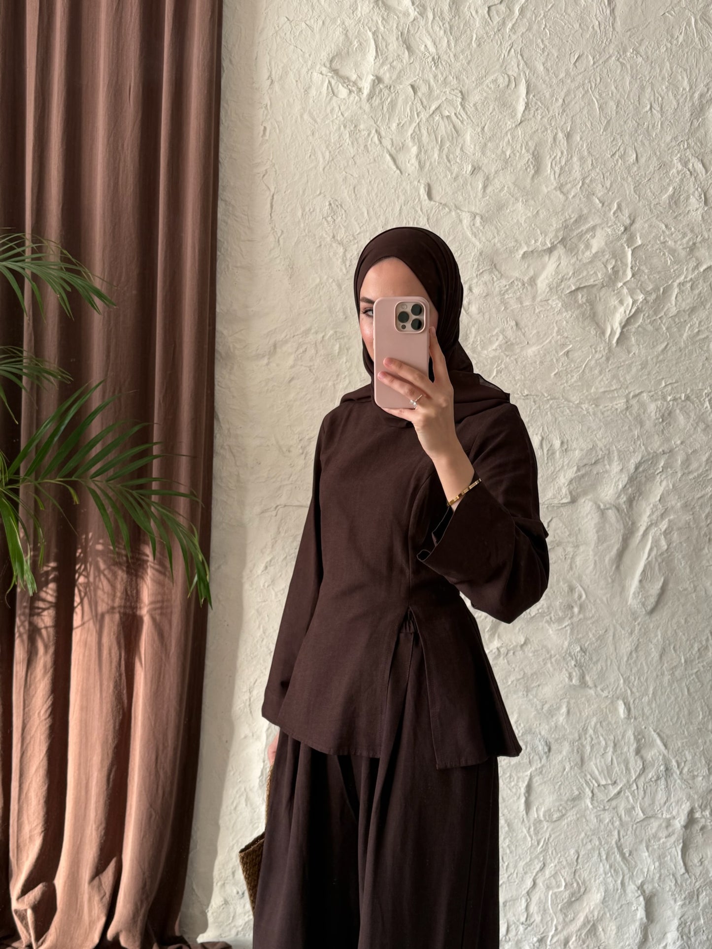 Kadın Yırtmaç Detaylı Pantolonu Lastikli Pinterest Takım - Kahve