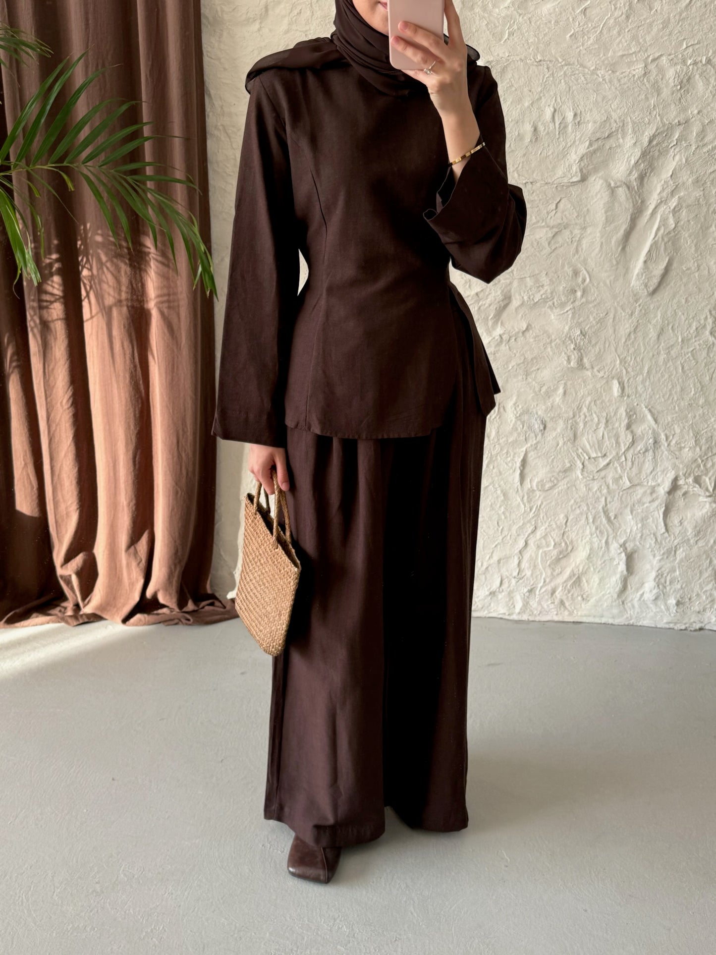 Kadın Yırtmaç Detaylı Pantolonu Lastikli Pinterest Takım - Kahve
