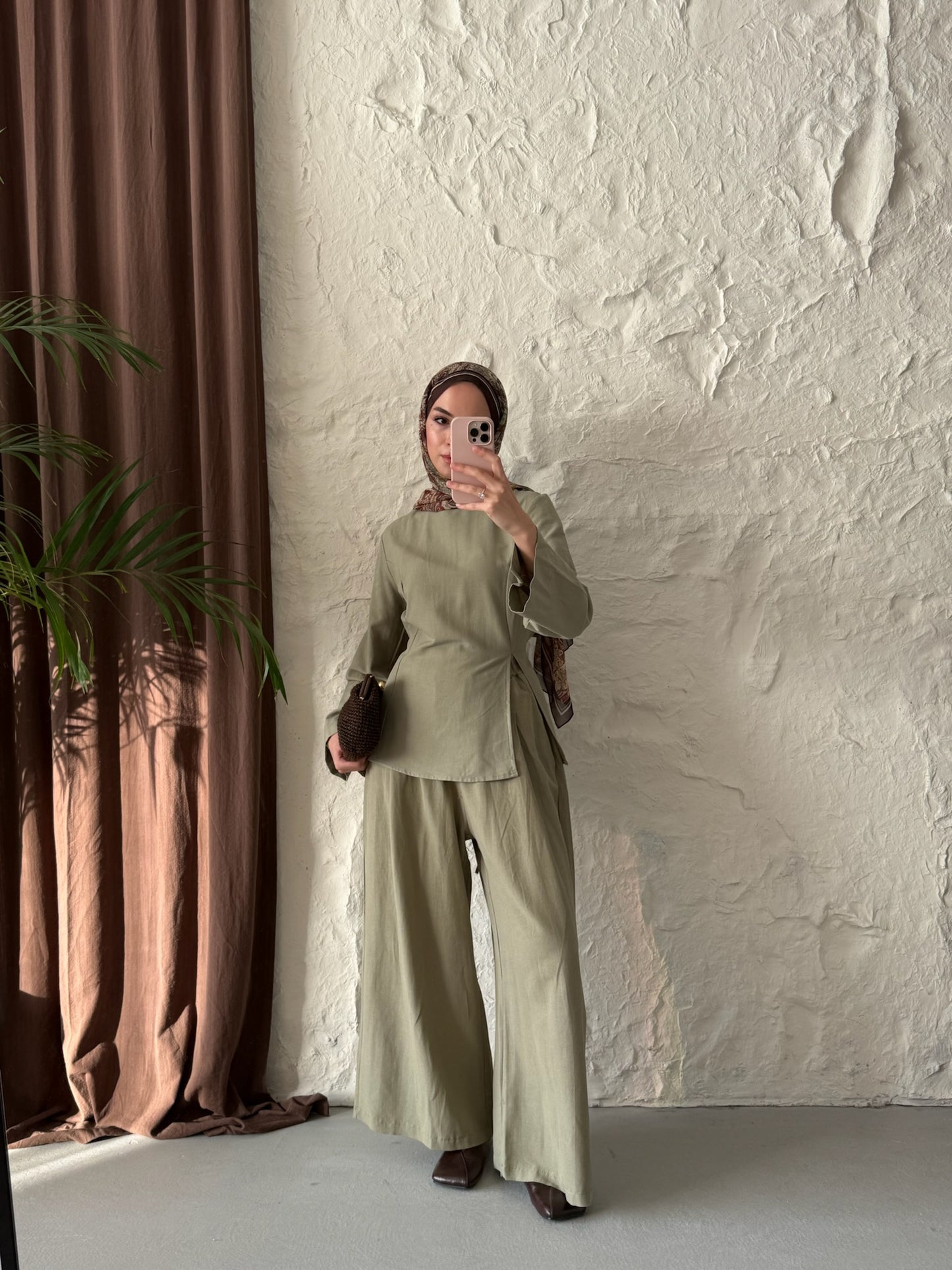 Kadın Yırtmaç Detaylı Pantolonu Lastikli Pinterest Takım - haki