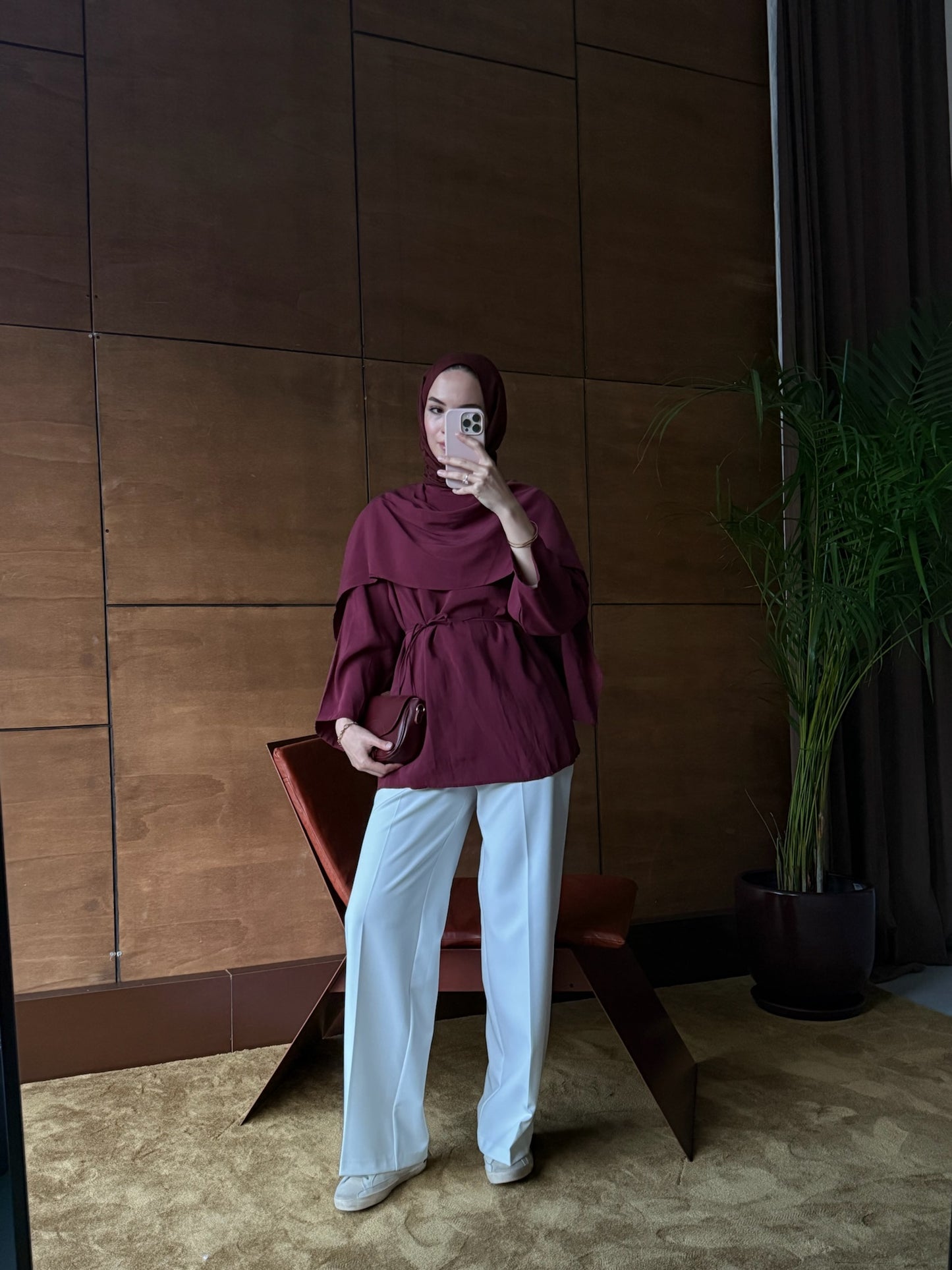 Kadın Pelerinli Bel Bağlamalı Tesettür Gömlek - Bordo