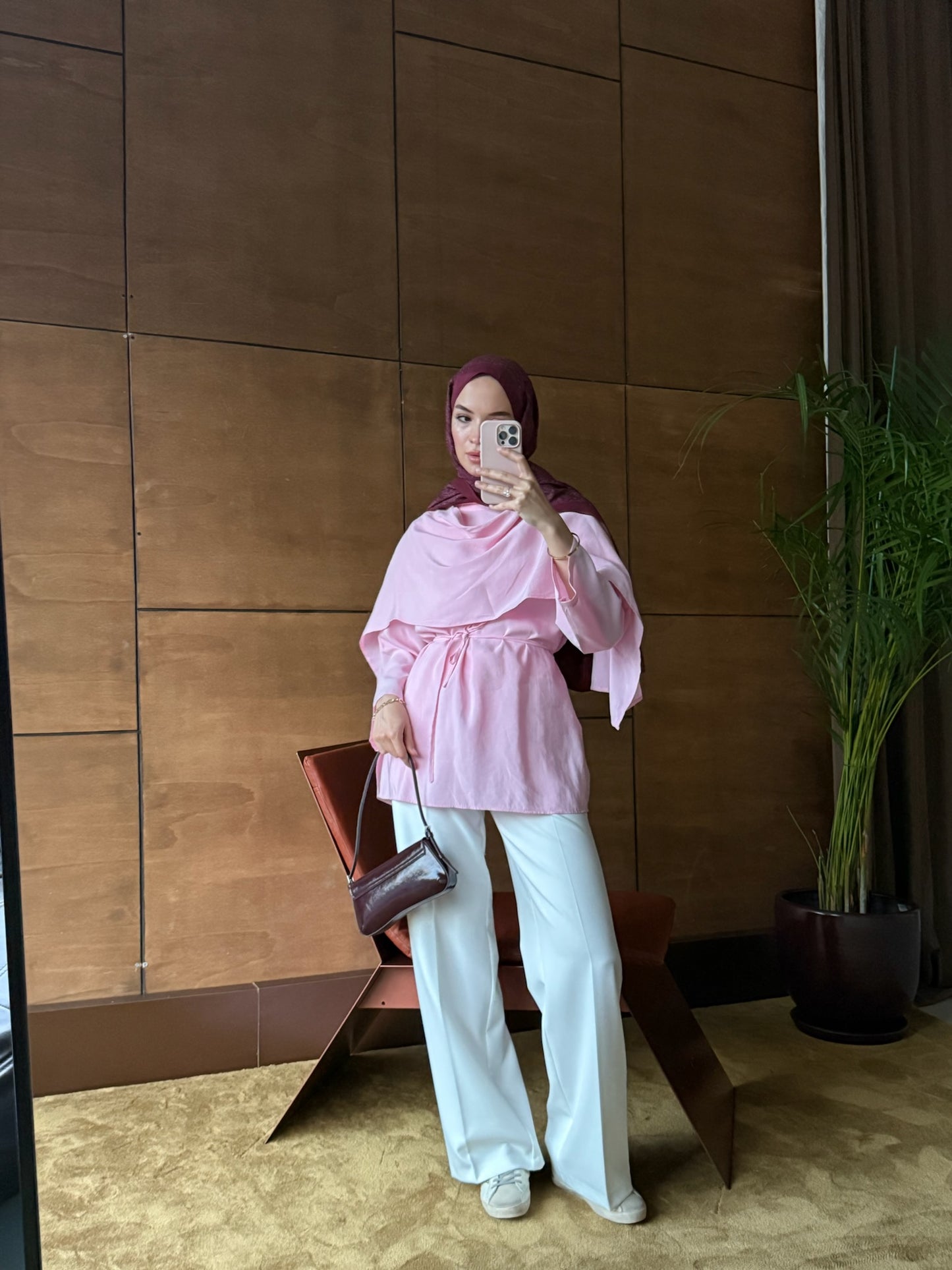 Kadın Pelerinli Bel Bağlamalı Tesettür Gömlek -Pembe