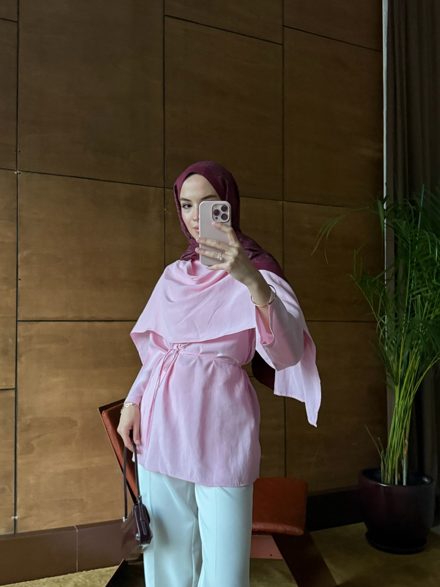 Kadın Pelerinli Bel Bağlamalı Tesettür Gömlek -Pembe