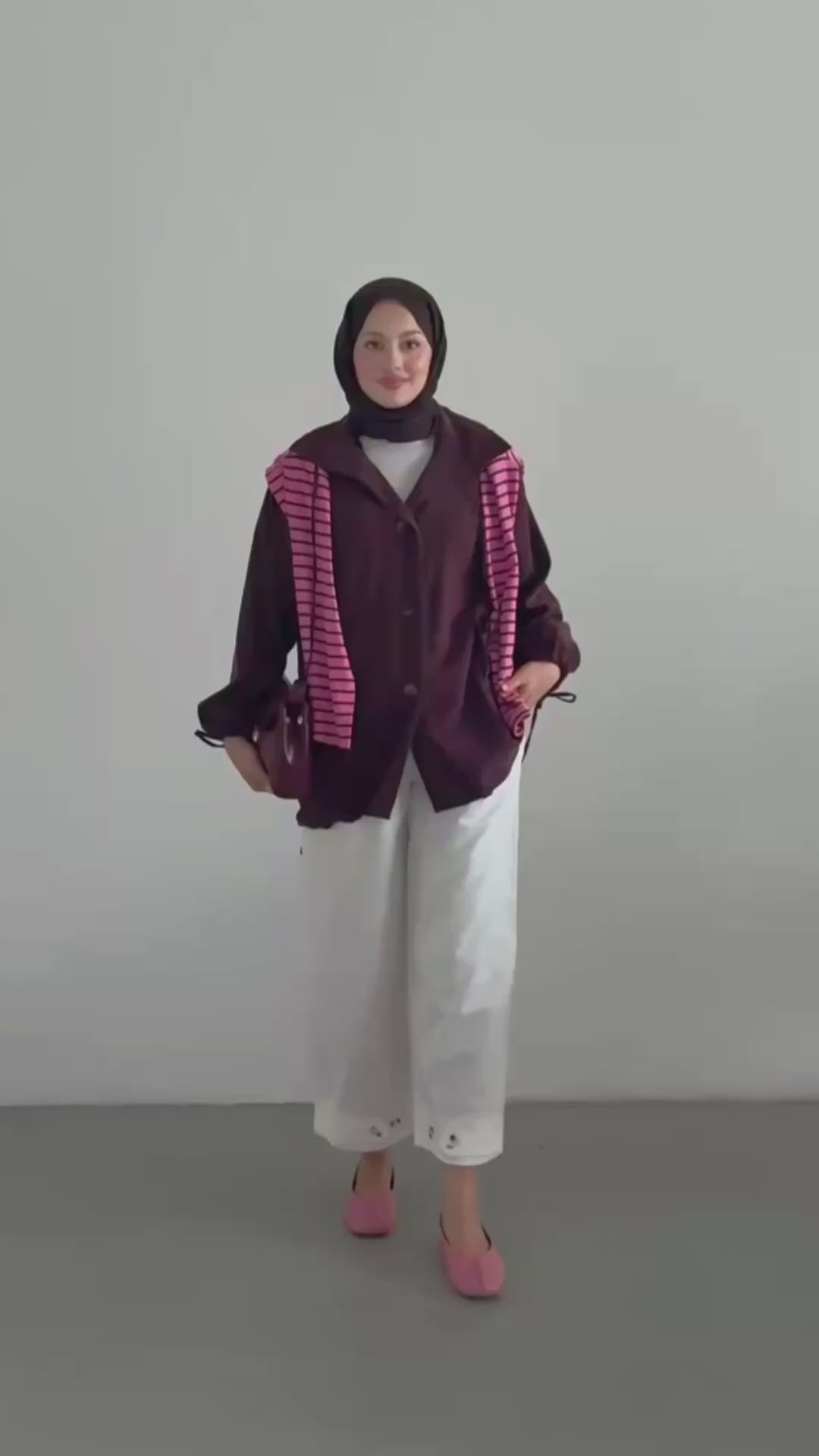 Kadın Kolu ve Eteği Büzgülü Cepli Oversize Ceket - Mürdüm