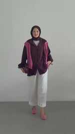 Kadın Kolu ve Eteği Büzgülü Cepli Oversize Ceket - Mürdüm