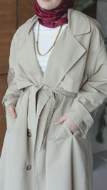 Önü Düğmeli Premium Oversize Trençkot - Krem