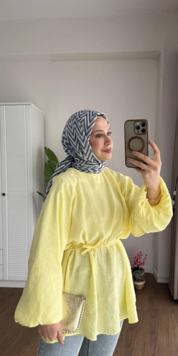 Balon kol bel bağlamalı Gömlek